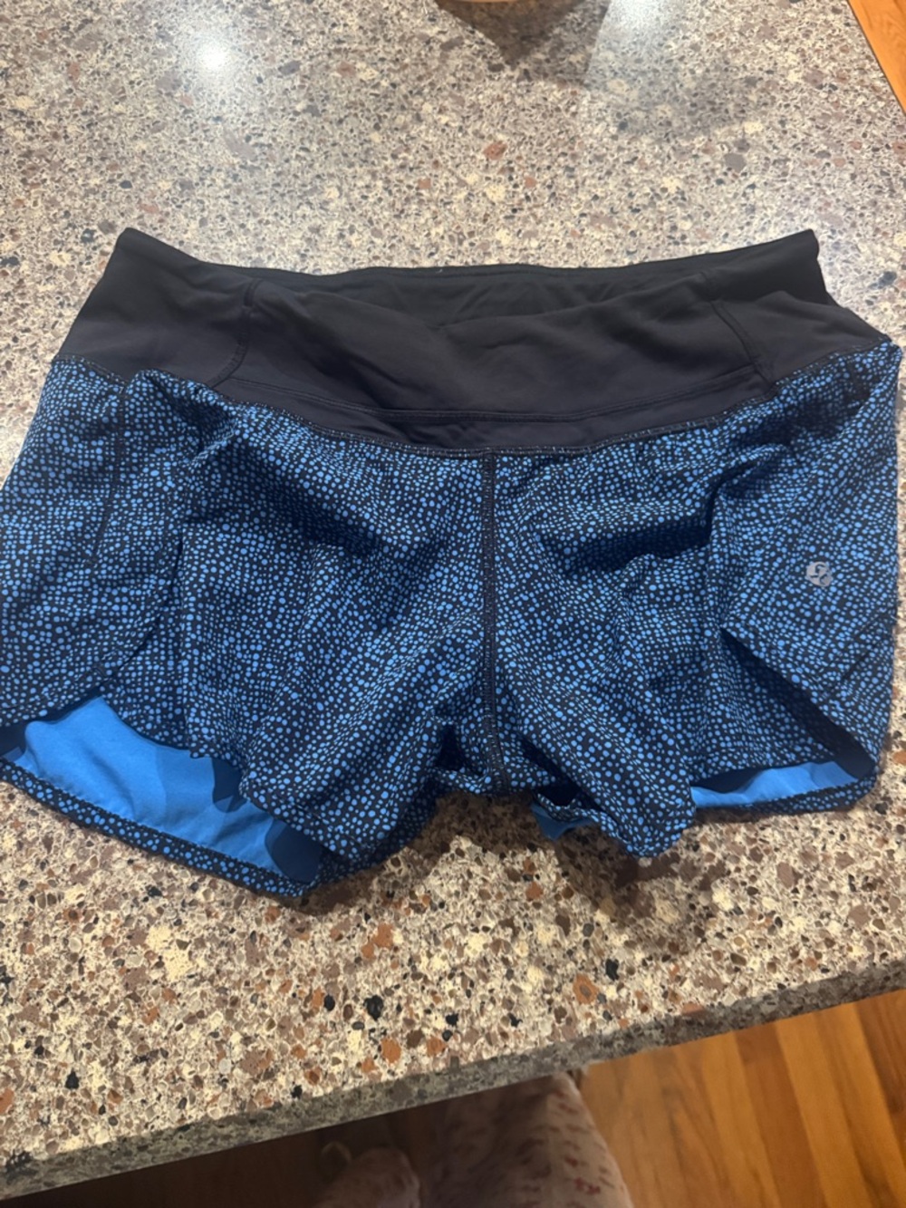 lululemon athletica Black Waistband Blue Speckled Athletic Shorts